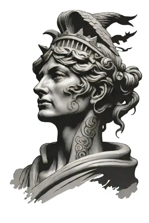 Liberty statue with wolf biting neck tattoo design idea