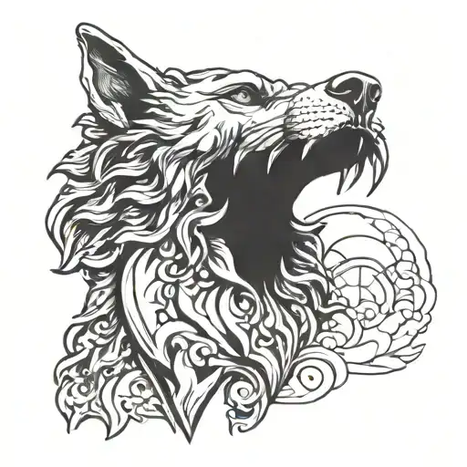 Liberty statue with wolf biting neck tattoo design idea