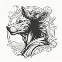 Liberty statue with wolf biting neck tattoo design idea