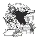 Liberty statue with wolf biting neck tattoo design idea