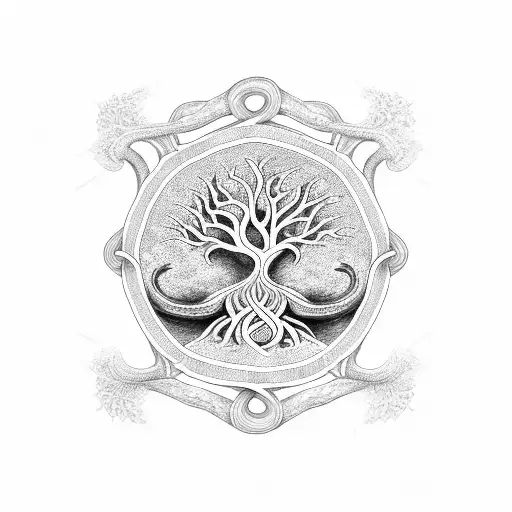 tree of life made of serpent wrapped around trunk tattoo design idea