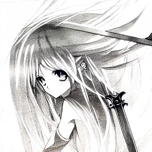 Anime, girl, sword, 18+ tattoo design idea