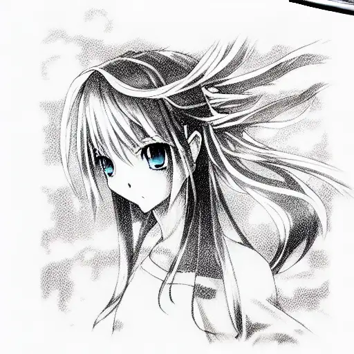 Anime, girl, sword,  best quality, masterpiece,  tattoo design idea