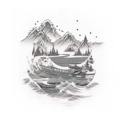 river journey long thin tattoo line work tattoo design idea