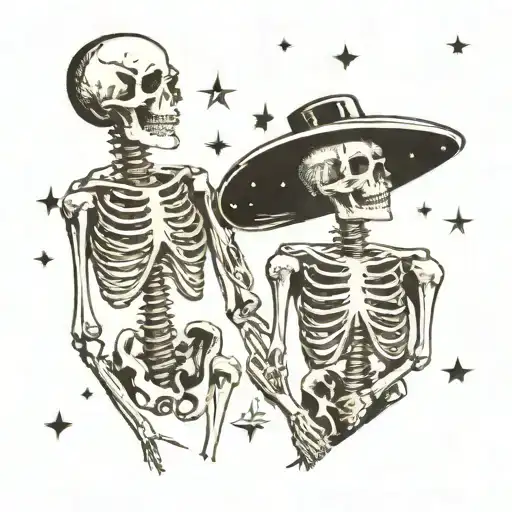 skeleton couple gazing at the stars tattoo design idea