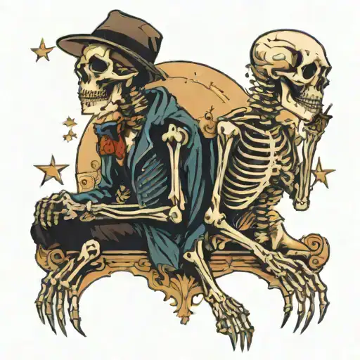 skeleton couple gazing at the stars tattoo design idea