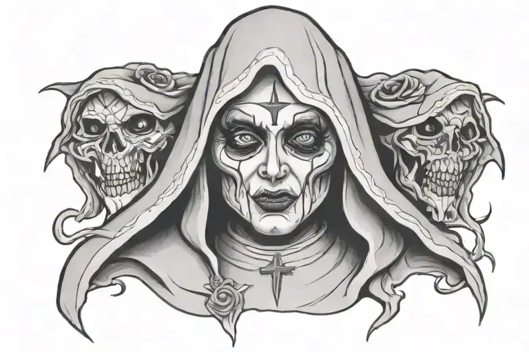 Spooky evil nun tattoo design idea