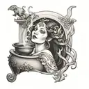 circe above cauldron tattoo design idea