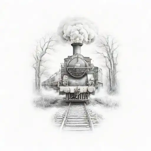 steam train running off the tracks tattoo design idea