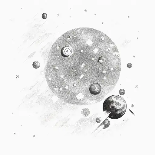 A detailed galaxy with bright shooting stars with birthdates beside them tattoo design idea