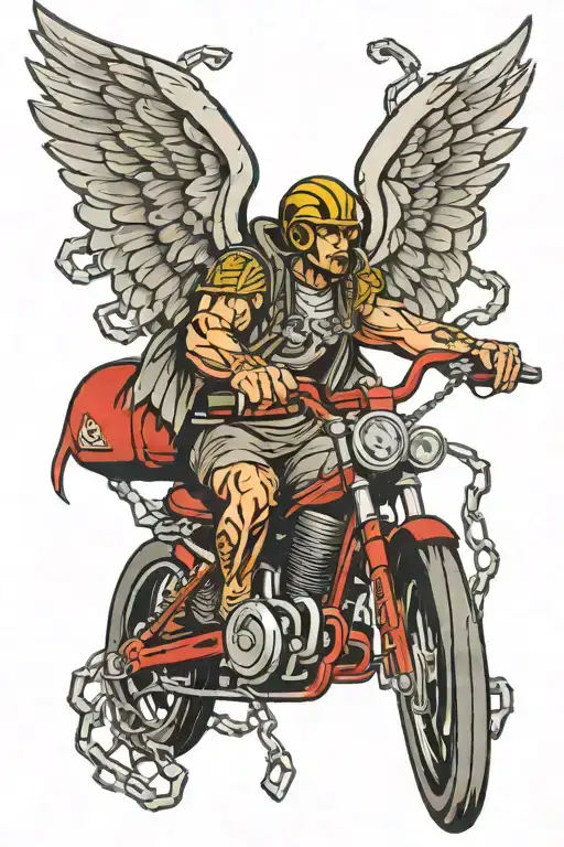 angel on bike chain team tattoo design idea