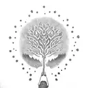 A dotwork tattoo of a tree of knowledge with roots shaped like yoga poses tattoo design idea