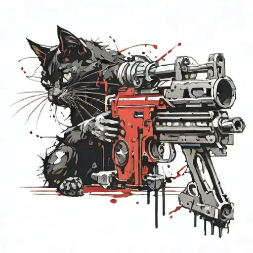 black cat with machine guns tattoo design idea
