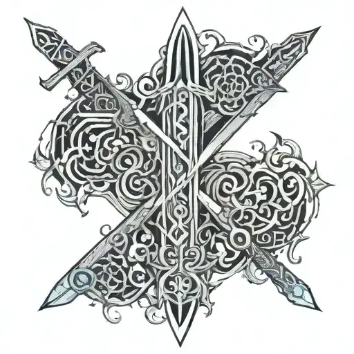  sword with earth air water fire elemental symbols  tattoo design idea