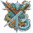 Avatar the last airbender sword with earth air water fire elemental symbols  tattoo design idea