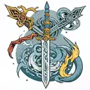 Avatar the last airbender sword with earth air water fire elemental symbols  tattoo design idea