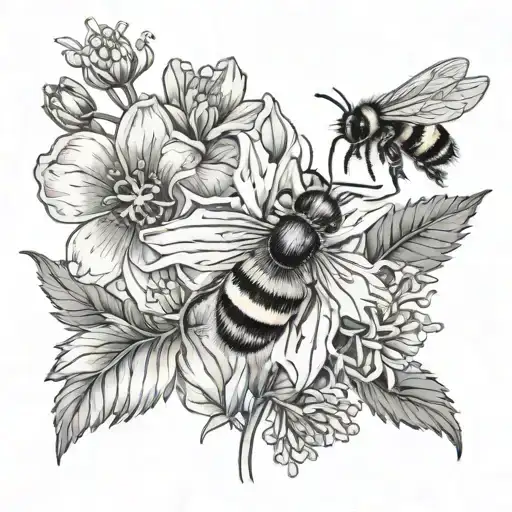 wildflowers with bumblebee flying near tattoo design idea