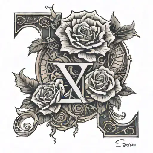 the name sevyn incorporating Roman numerals as well as April, 2023 and the number 7 tattoo design idea