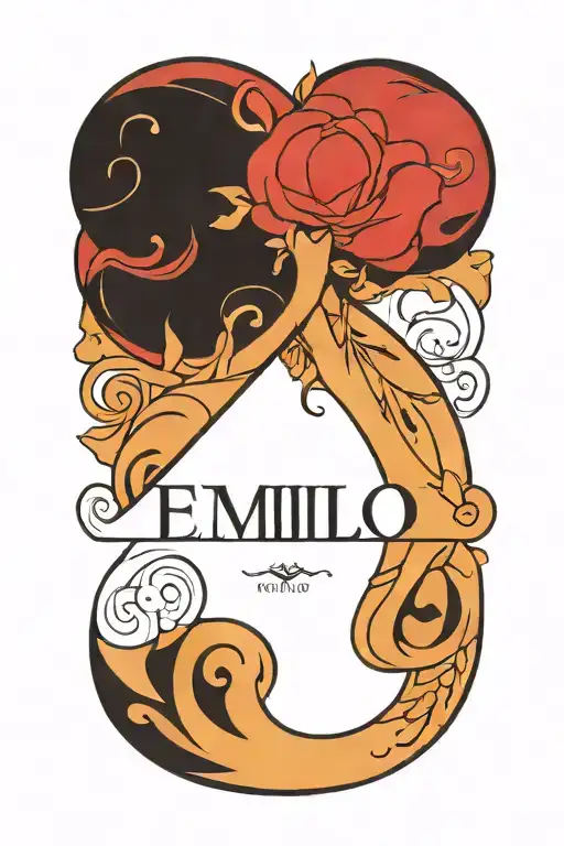 A minimalist design of Emilio name in a unique font inspired by Brandon Sanderson's writing style tattoo design idea