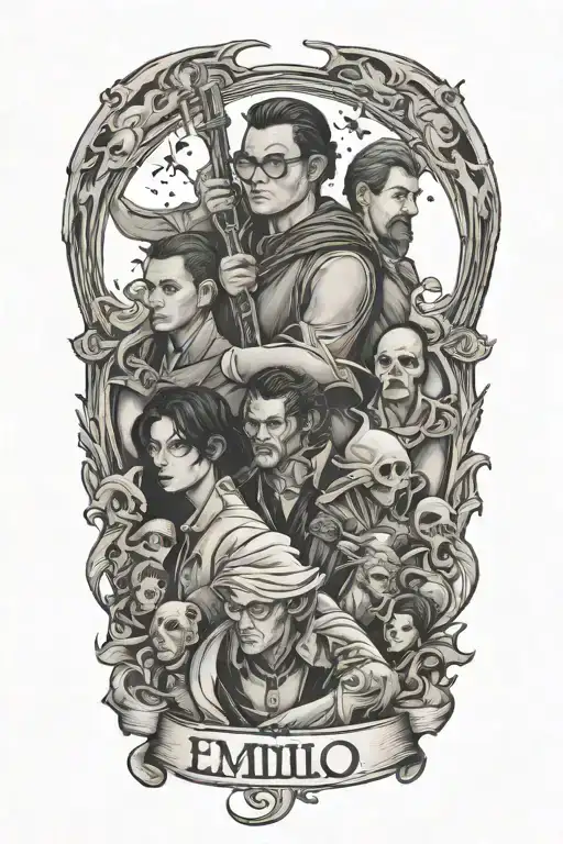 tattoo of my sons name Emilio with brandon sanderson characters tattoo design idea