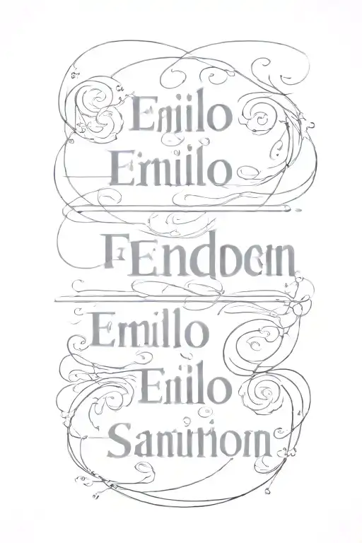 A minimalist design of Emilio name in a unique font inspired by Brandon Sanderson's writing style tattoo design idea