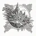 Incorporate architectural elements into a tattoo inspired by the landscapes of Middle-earth tattoo design idea