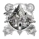 Incorporate architectural elements into a tattoo inspired by the landscapes of Middle-earth tattoo design idea