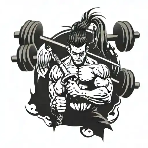 Combine swords and dumbbells in a blackwork design symbolizing the warrior spirit of a bodybuilder tattoo design idea