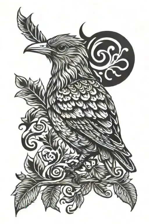A majestic carcará bird, symbolizing strength and resilience, central to the composition. tattoo design idea