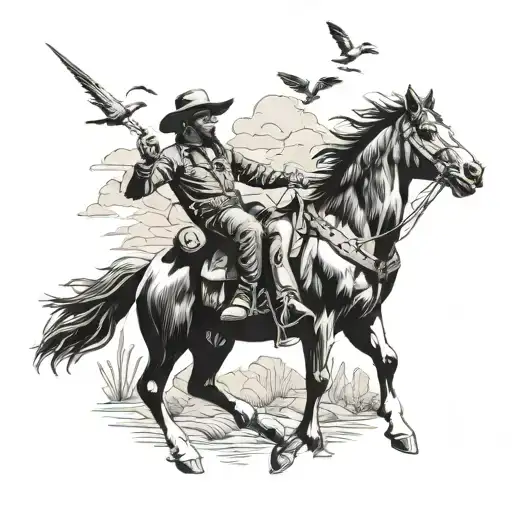 The composition "The Cowboy and the Caracara" depicts a northeastern cowboy guiding his cattle while a caracara flies. tattoo design idea