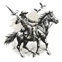 The composition "The Cowboy and the Caracara" depicts a northeastern cowboy guiding his cattle while a caracara flies. tattoo design idea