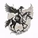 The composition "The Cowboy and the Caracara" depicts a northeastern cowboy guiding his cattle while a caracara flies. tattoo design idea