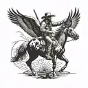 The composition "The Cowboy and the Caracara" depicts a northeastern cowboy guiding his cattle while a caracara flies. tattoo design idea