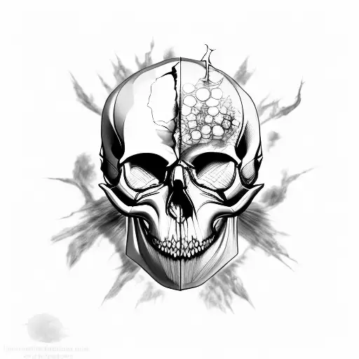 Cluster Headache skull, skin peeling off, left side of skull shattered tattoo design idea