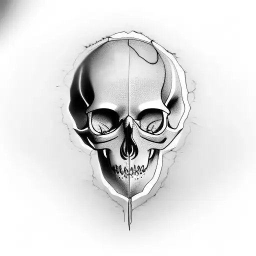 Cluster Headache skull, skin peeling off tattoo design idea