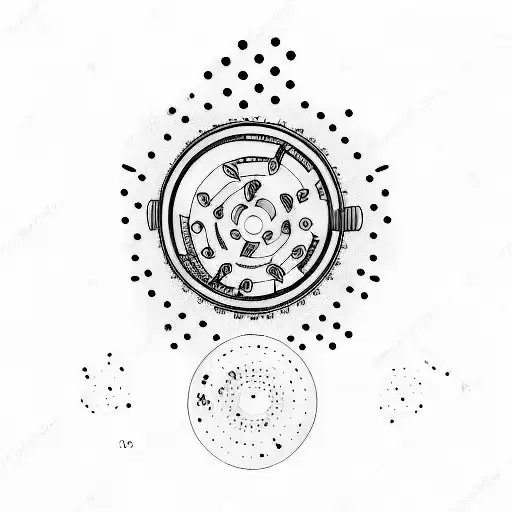 A dotwork tattoo of Tempo and Fireball sitting on a movie reel, surrounded by film frames tattoo design idea