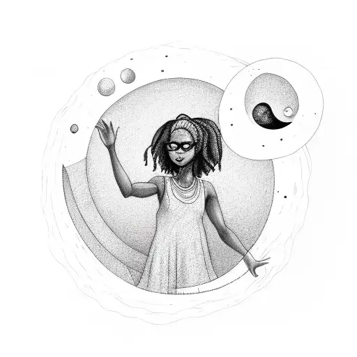 black girl with locs touching the moon tattoo design idea
