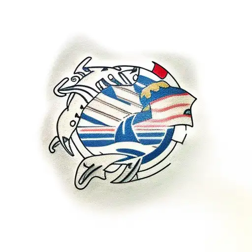 Typhoon and submarine and Guam flag tattoo design idea