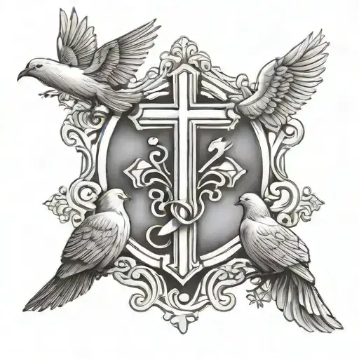 triple cross and 2 doves tattoo design idea