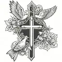 triple cross and 2 doves tattoo design idea