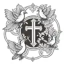 triple cross and 2 doves tattoo design idea