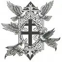 triple cross and 2 doves tattoo design idea