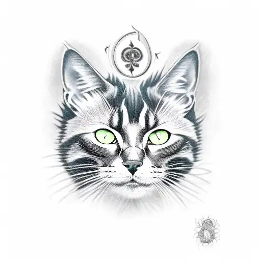 black cat with green eyes and pointy ears tattoo design idea
