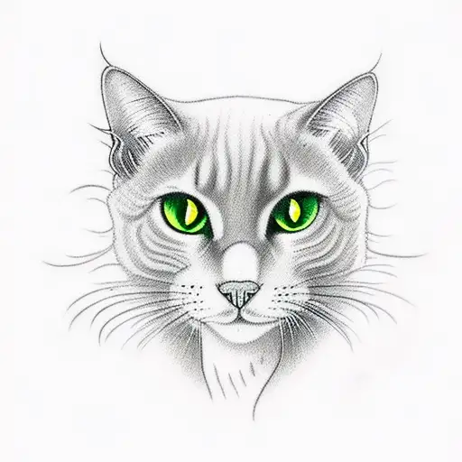 black cat with green eyes and pointy ears tattoo design idea