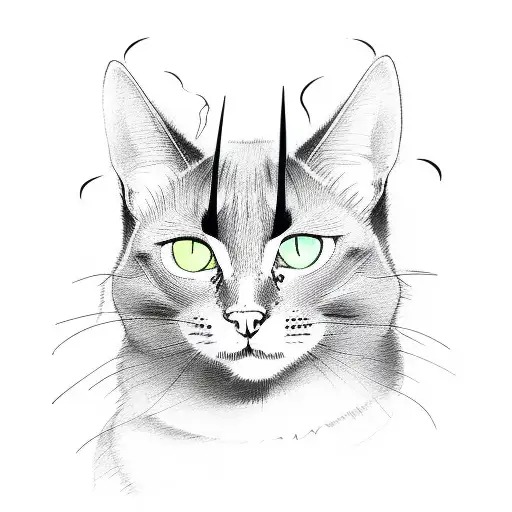 black cat with green eyes and pointy ears tattoo design idea
