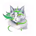 black cat with green eyes and pointy ears tattoo design idea