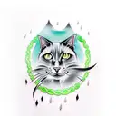 black cat with green eyes and pointy ears tattoo design idea