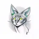 black cat with green eyes and pointy ears tattoo design idea