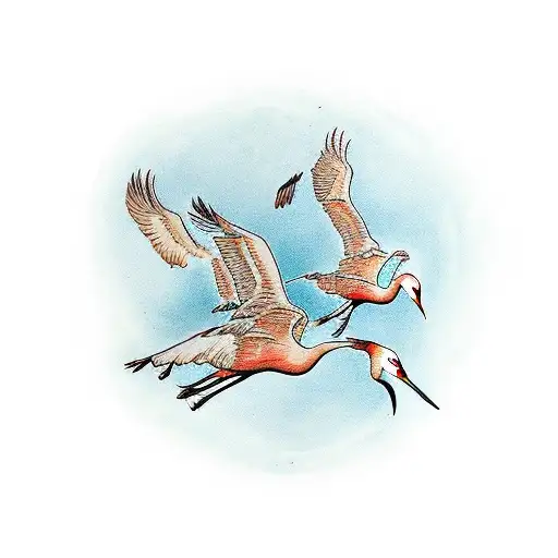 four sandhill cranes, two being babies  tattoo design idea