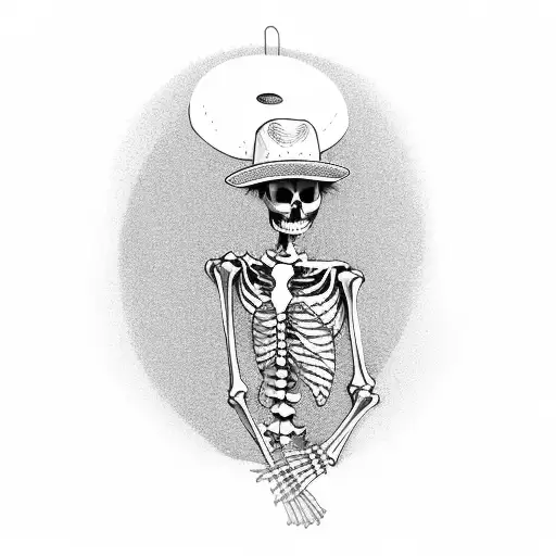 woman with date dress  dancing with skeleton with a hat tattoo design idea